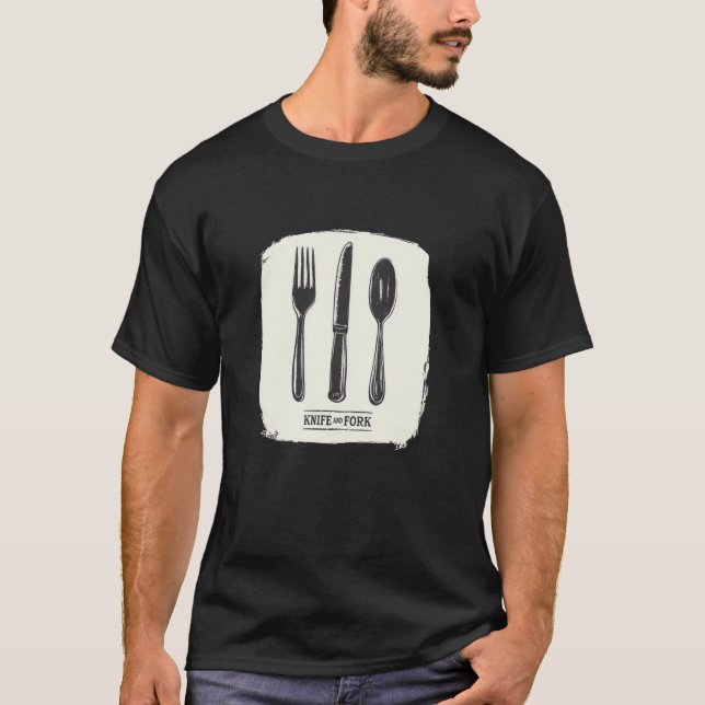 Vacker sked-, kniv- och gaffelkostym t shirt (Framsida)