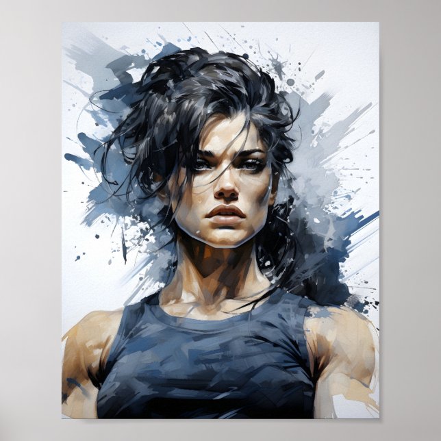 Vacker sketch Porträtt av kvinnlig bodjobyggare Poster (Framsidan)