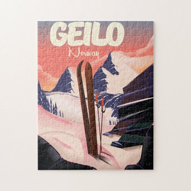 Vacker skidaffisch från Geilo Norge. Pussel (Vertikal)