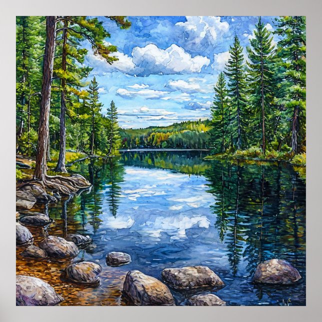 🌿 Vacker Skog Sjön Natur Väggkonst Stillhet (Framsidan)