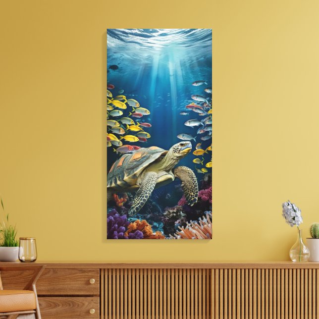 Vacker Sköldpadda, Fisk och Havsväxter Canvastryck (Insitu (Vardagsrum))
