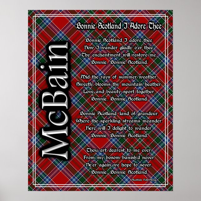 Vacker Skottland Jag älskar Dig Clan McBain Tartan Poster (Framsidan)