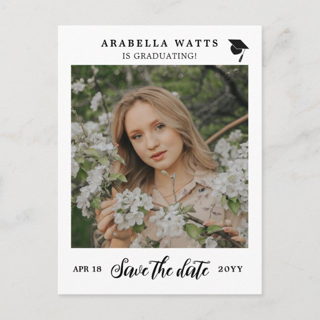 Vacker skrift Examensfoto Spara datum Meddelande Vykort (Framsida)