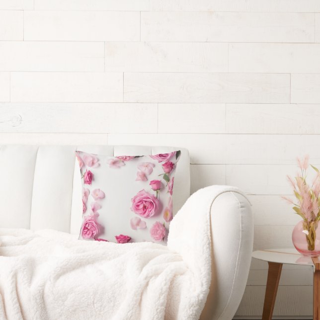 vacker skrift med ömtåliga rosa blommor ro kudde (Soffa)