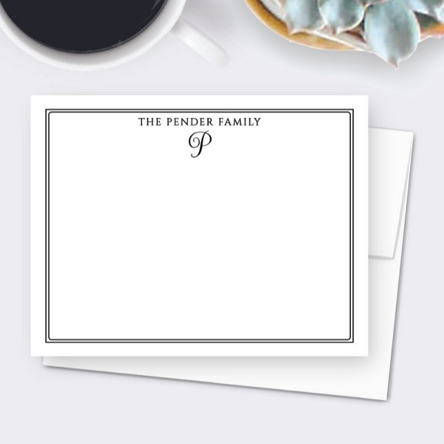 Vacker skriptfamilj Initial monogram brevpapper Anteckningskort (Skapare uppladdad)