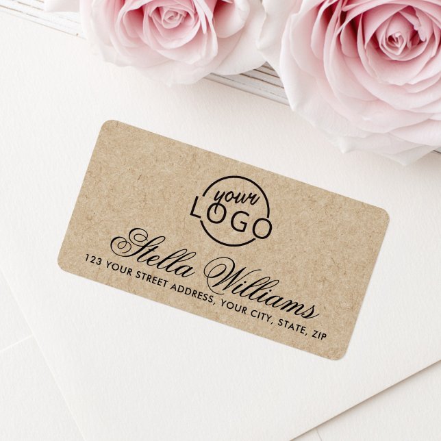 Vacker skriptlogotyp Kraft utseende returadress  Adressetikett (Pretty script logo Kraft look return address Label)