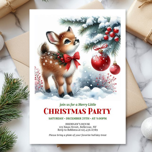 Vacker snig skog jul barn inbjudan digital (Lovely snowy forest Christmas kids invite printable card)