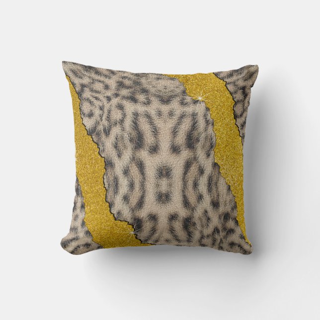 Vacker Snö Leopard Läder Djurtryck & Glitter Kudde (Framsida)