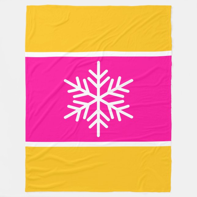 Vacker snöflinga ljus rosa gul orange ränder fleecefilt (Framsidan)