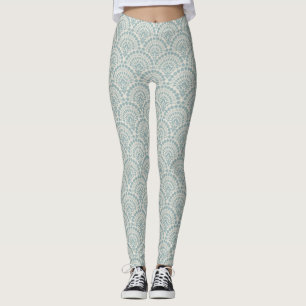 Vacker Snöre Mönster på Mint Grönt Leggings