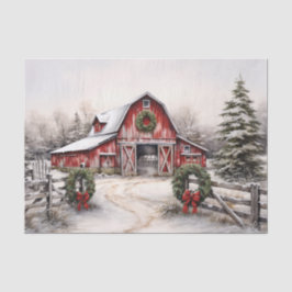 Vacker Snowy Winter Rustic Red Barn jul