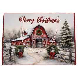Vacker Snowy Winter Rustic Red Barn jul