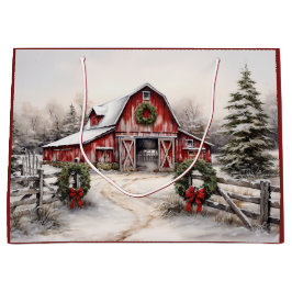 Vacker Snowy Winter Rustic Red Barn jul