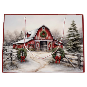Vacker Snowy Winter Rustic Red Barn jul