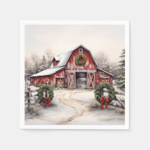 Vacker Snowy Winter Rustic Red Barn jul