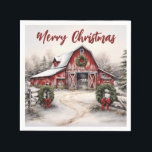 Vacker Snowy Winter Rustic Red Barn jul Pappersservett<br><div class="desc">Vacker Snowy Winter Rustic Red Barn God jul Napkins</div>