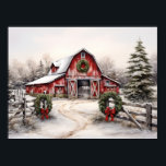 Vacker Snowy Winter Rustic Red Barn jul Poster<br><div class="desc">Vackert Poster i jultomten på Winter Rustic Red Barn</div>
