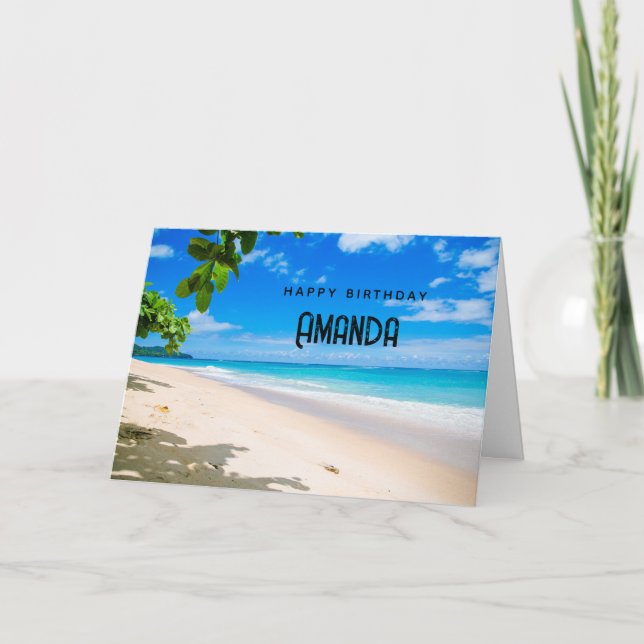 Vacker solig tropisk strandfoto födelsedag kort (Framsida)