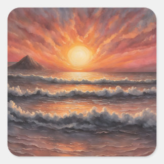 Vacker solnedgång i havet fyrkantigt klistermärke