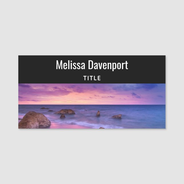 Vacker solnedgång - kustfoto namnbricka (Framsida)