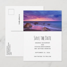 Vacker solnedgång kustfotografi bröllop meddelande vykort