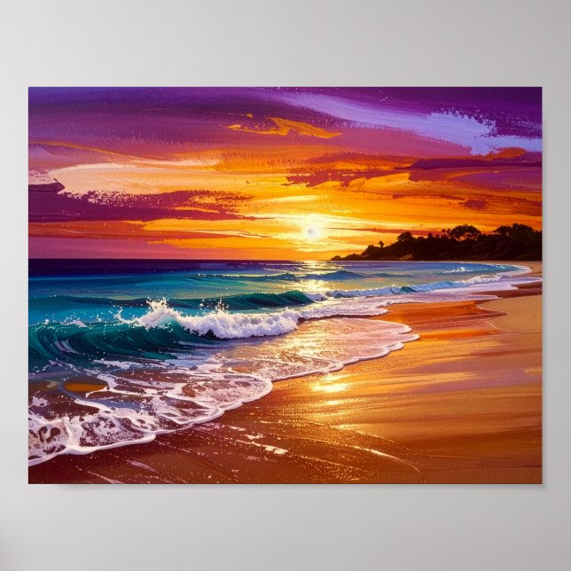 Vacker solnedgång Ocean Strandpromenad Sjölandskap Poster (Framsidan)