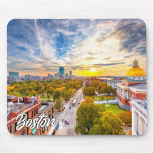 Vacker solnedgång över Boston, Massachusetts, USA