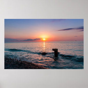 Vacker solnedgång till havs. Batumi Georgia Poster