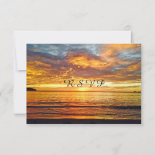 Vacker solnedgångsfoto, bröllopsinbjudan R S V P OSA Kort