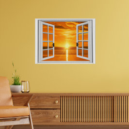 Vacker solnedgångsvy av fönsterattrapp poster