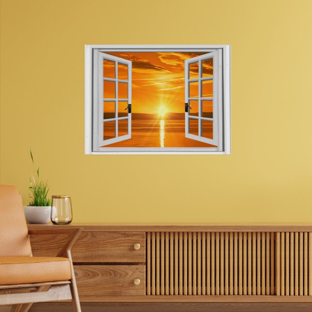 Vacker solnedgångsvy av fönsterattrapp poster (Vardagsrum 2)