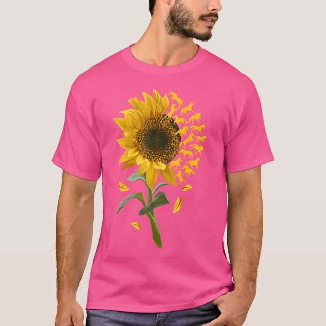 Vacker solroshäst racing blomma t shirt (Framsida)