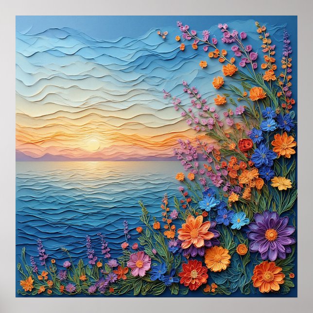 Vacker soluppgång över en lugn ocean poster (Framsidan)