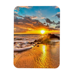Vacker soluppgång på strandmagnet magnet