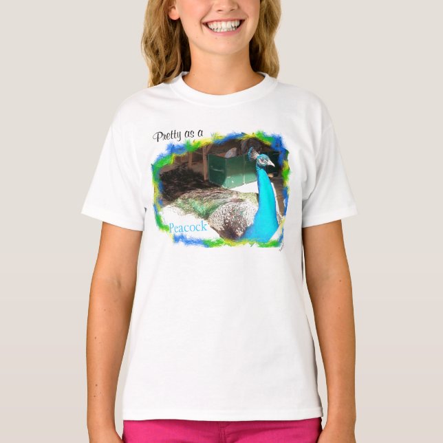 Vacker som en påfågel blå fjädrar  t-shirt (Framsida)