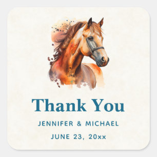 Vacker Sorrel Horse Porträtt Bröllop Tack Fyrkantigt Klistermärke