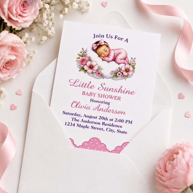 Vacker sovande på en moln Babyflicka Baby Shower Inbjudningar (Skapare uppladdad)