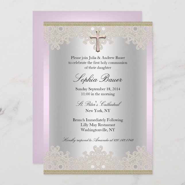 Vacker spetskors dopinbjudan inbjudningar (Fram/baksida)