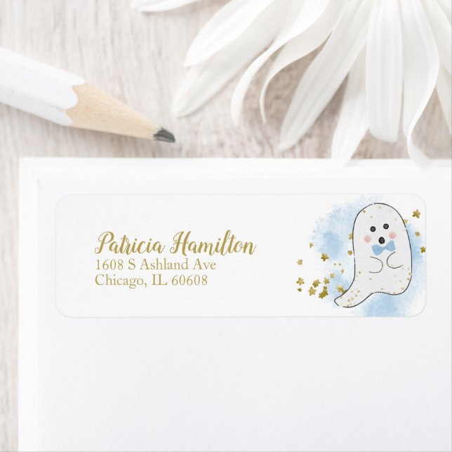 Vacker Spöke Halloween Baby Shower Etikett Returadress Etikett (Insitu)