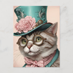 Vacker Steampunk Cat Vykort