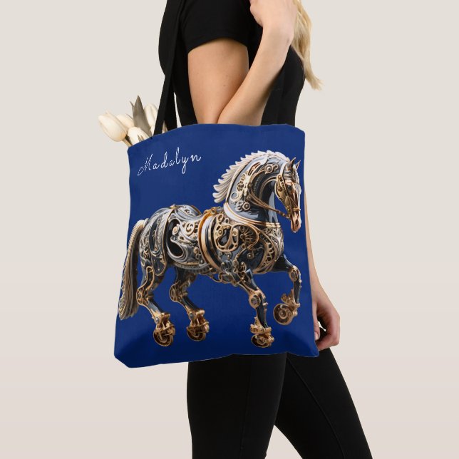 Vacker Steampunk-hingst Guld Svart Tygkasse (Närbild)