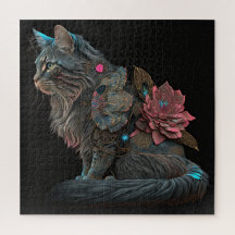 Vacker steampunk-katt med rosa blommor
