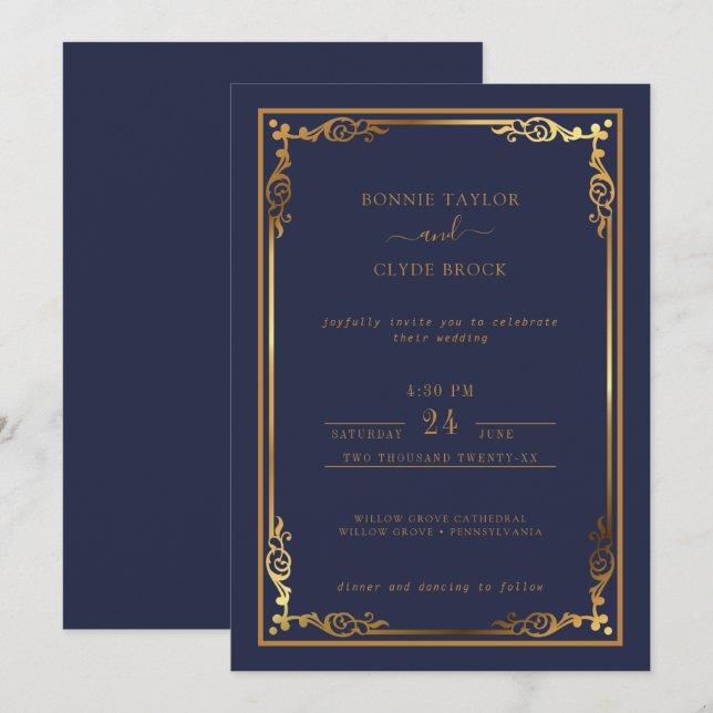 Vacker Stilig Bröllopsinbjudan med Elegant Stil Spara Datumet (Fram/baksida)