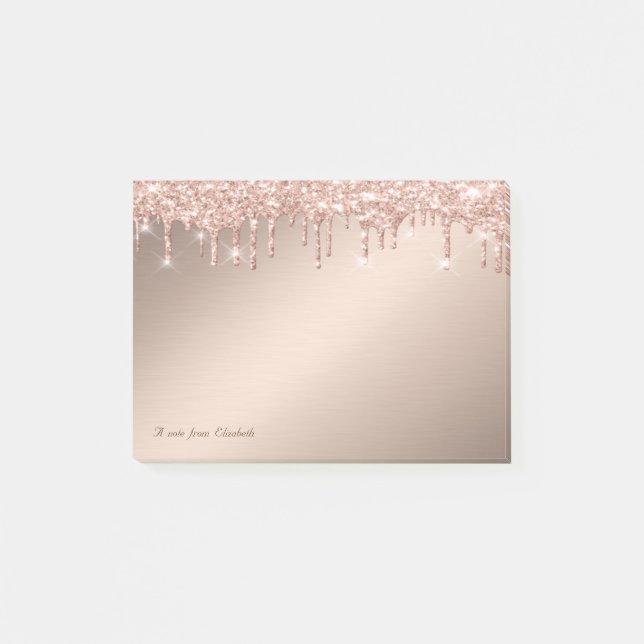 Vacker Stilig Elegant Roséguld Glitterdroppar Post-it Block (Framsida)