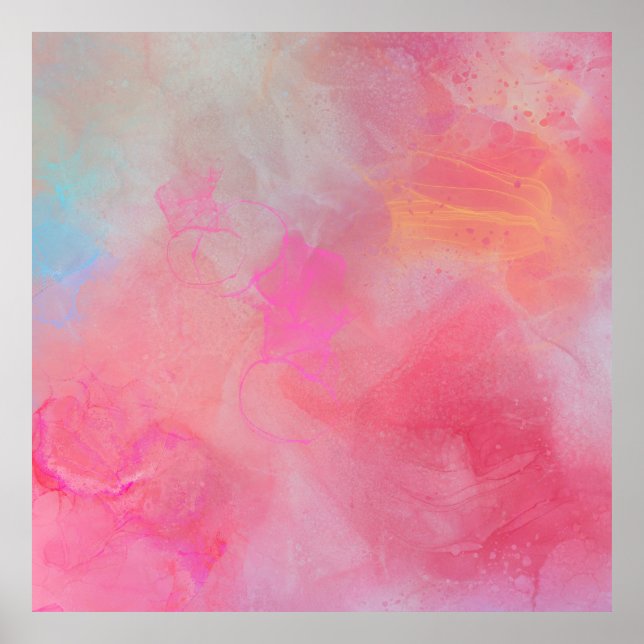 Vacker Stilig Rosa Vattenfärg Bläck Poster (Framsidan)