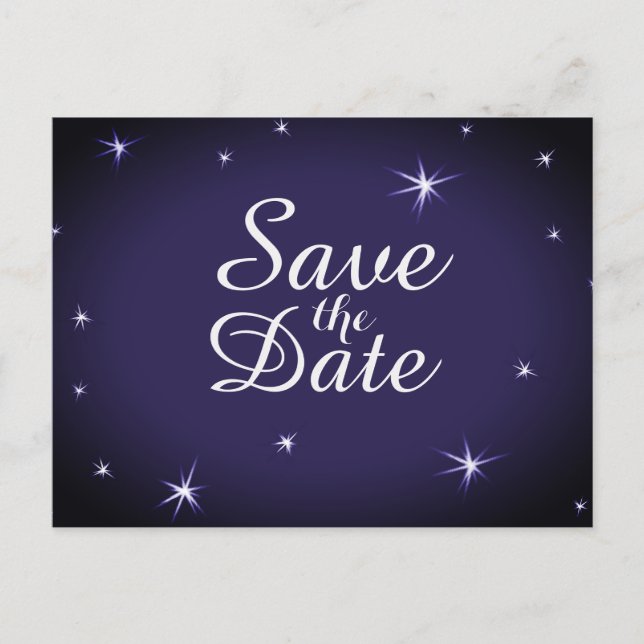 Vacker stjärnklar spara datum vita stjärnor på blå meddelande vykort (Framsida)