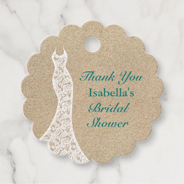 Vacker strand bröllopsdusch tack turkos gåvor etiketter (Framsida)