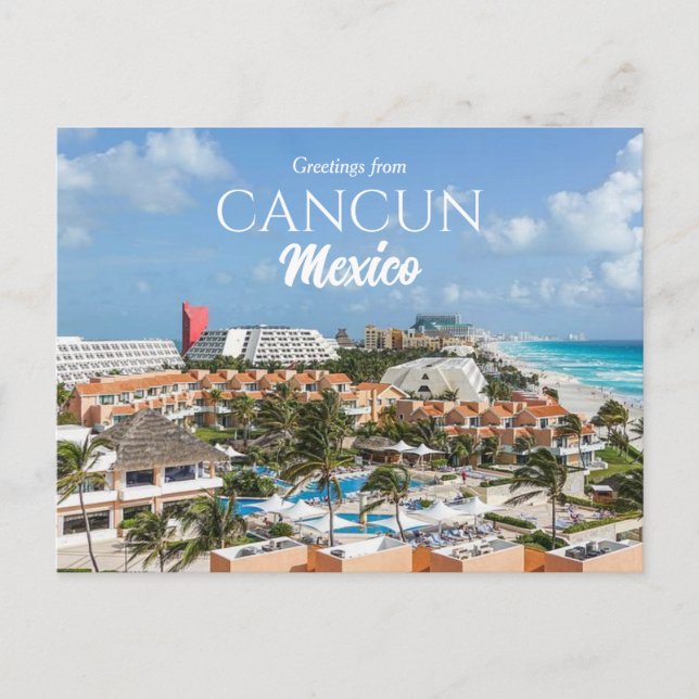 Vacker strand Hälsningar från Cancun Mexiko Vykort (Framsida)