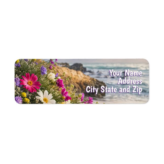 Vacker strand och blommor Returadress Etikett (Framsidan)