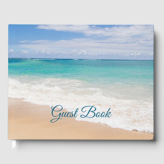 Vacker strandfoto med havsvågor gästböcker (Framsida)